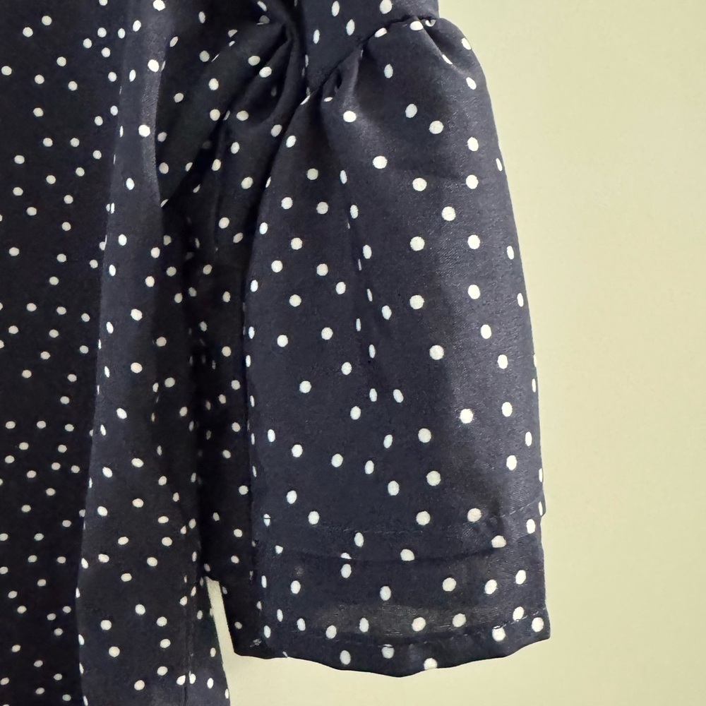Belongsci Navy Polka Dot V-Neck Dress - Picture 8 of 10